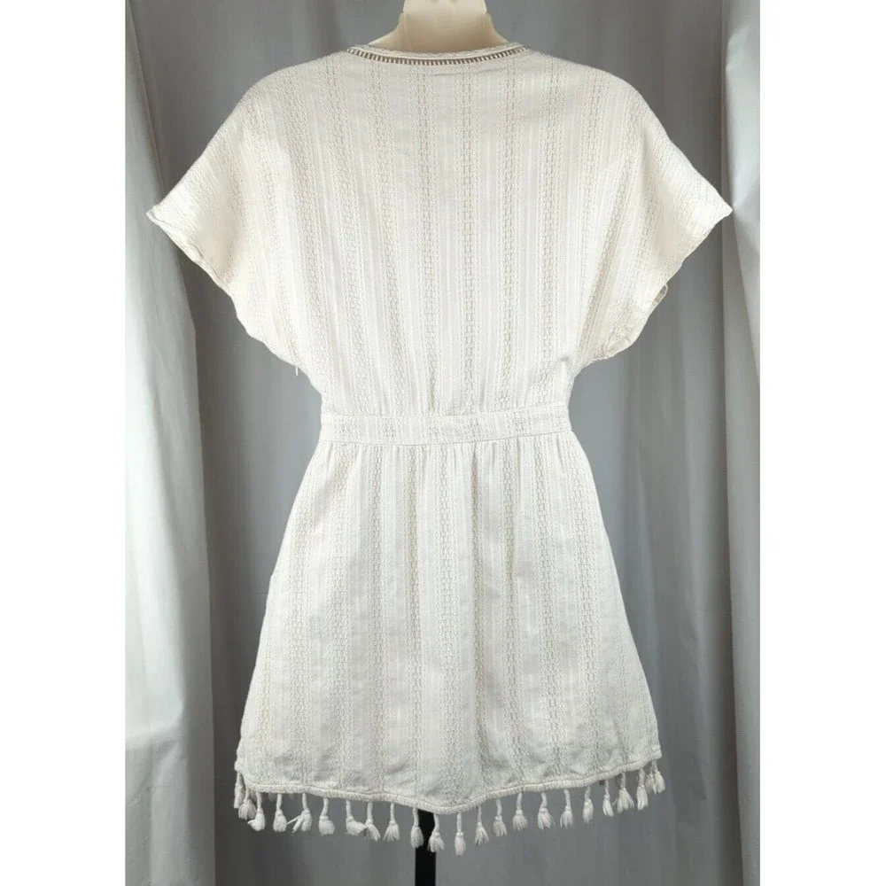Ale by Alessandra Bruna Mini Dress Beige Boho Pom Pom Tassel Beach Revolve XS - Picture 4 of 6